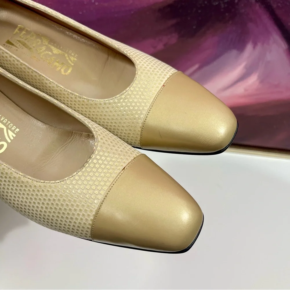 Salvatore Ferragamo Vintage Suede Colorblock Pattern Pumps 9 AAAAA‎ Extra Narrow